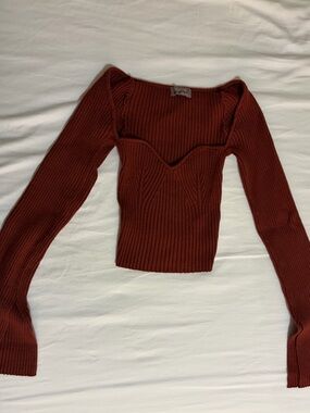 Urban Outfitters Sweetheart Ribbed Crop Top in Deep Rust